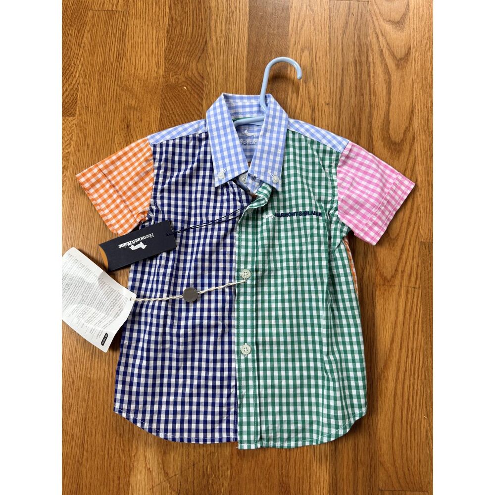 NWT Harmont & Blaine Boys Patchwork Gingham Button Shirt Multi Color Size 18-24M